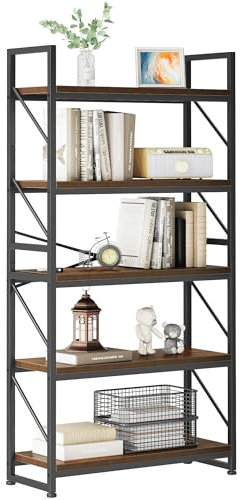 YITAHOME Bookcase 5 Tiers, Large Bookshelf, Wooden Shelf and Metal Frame, Industrial Shelving Unit, Floorstanding Storage Rack, for Living Room, Home Office, Rustic Brown Book shelves