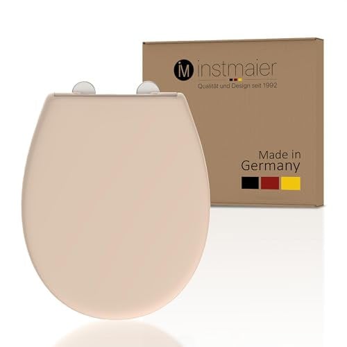 instmaier Tapa de inodoro con dispositivo de descenso automático, color beige Bahama, fabricado en Alemania, forma ovalada, asiento de inodoro de duroplast, fácil de quitar, asiento de inodoro estable