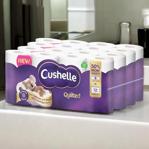 Cusheelle Quilted 3-Ply Toilet Rolls, 50% More Sheets, 32 Rolls | with Yogi Trade Card