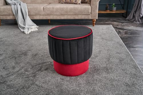 Atelier Del Sofa Modern Velvet Pouffe, Anthracite & Pink, 40 x 40 x 40 cm | 100% Polyester, Sturdy Wooden Body | Stylish & Functional Accent for Any Space