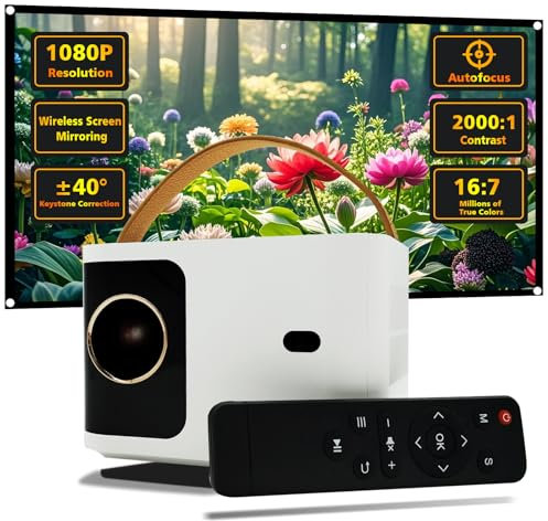 4k Mini Art Projector with Handle 1080p Outdoor Portable Projector 2.4g/5g WiFi 6 & Bluetooth for HDMI/TV Stick/PS5/Laptop, Keystone Correction ±40° Screen Small Movie Video Projector