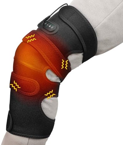 EDIFOLLY Heated Knee Brace with Vibration, Large Heating Area Heating Pad for Knee, 4 Motors 5 Massage Modes, 12V Direct Plug Power Supply Heated Knee Massager, Black