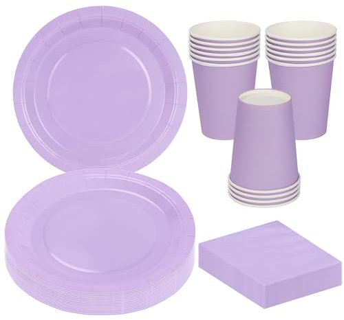 MestectPET 56 Pcs Purple Party Tableware Set, Paper Plates Cups and Napkins for 16 Guests, Dinnerware Set for Graduation Wedding Birthday Baby Shower Party Holiday Table Decorations Supplies