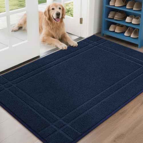 JSEI Indoor Doormat, Dirt Trapper Washable Door Mat, 80 x 120 cm Blue