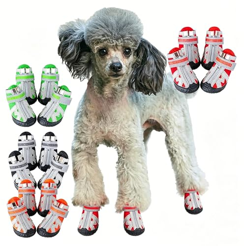 Kukaster Pet Hundeschuhe für kleine Hunde, 4er Set Pfotenschutz mit Rutschfester Sohle, atmungsaktive Hundeschuhe für Sommer, heißen Asphalt, Outdoor, Rot, Size 4
