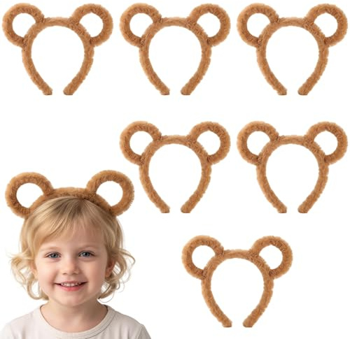Bear Ears Headband, 6 Pcs Chipmunk Ears Headbands for Women, Cute Animal Ears for Cosplay, Halloween Party, Daily Dress Up, Photography, 20 cm by 14 cm, Brown