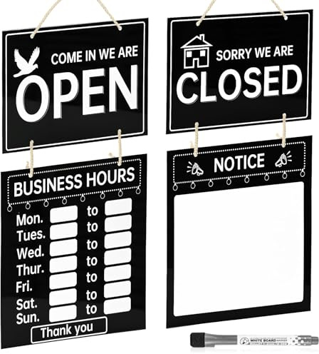 Tableau noir à suspendre avec marqueur « Open & Closed » avec marqueur - Tableau horaire de magasin modifiable avec corde pour accrocher, pour magasin, café, bar, restaurant