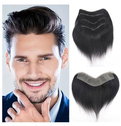 Stirn Haaransatz Toupet, Männer-Stirn-Haaransatz-Toupet, 100% Echthaar, Unsichtbares Haarteil Echthaar Männer Toupet Volle PU Basis Stirn (18x4cm)