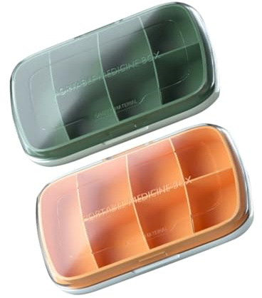 GARVALON 2 Stück Tragbare Medikamentendosen mit Großer Kapazität Fächer für Tabletten und Vitamine Kompakter Organizer für Reise Büro und Zuhause Praktische Pillenbox in Grün und Orange