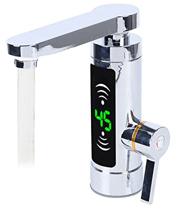 Grifo eléctrico con calentador de agua, grifo de cocina de 3000 W, con indicador digital LED para cocinas y baños (plata)