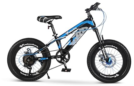 Velourban Kids Mountainbike 18 Zoll - 7-Gang Shimano Schaltung, Scheibenbremsen vorne & hinten - Kinderfahrrad Jungen & Mädchen - Blau