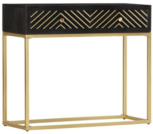Tomostar Table Console, Console Meuble Table d'entrée de Couloir Noir et doré 90x30x75 cm Bois de manguier Massif