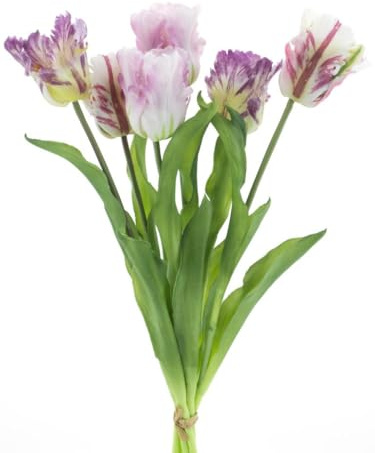 mucplants Künstliches Tulpenbündel Parrot 52cm, Real-Touch Tulpenstrauß mit 6 Tulpen, Ostern Dekoration (Lavendel-Combo)