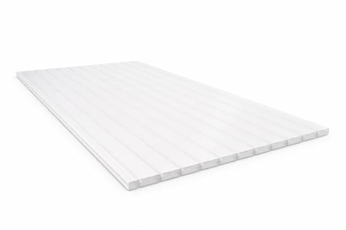 Doppelstegplatte aus Polycarbonat Transparent (Klar) – UV-beständige Hohlkammerplatte für Terrassenüberdachung, Gewächshaus & Carport, Witterungsbeständig und Schlagfest (Opal weiß, 98 x 200 cm)
