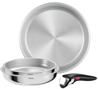 Tefal - Ingenio Comfort Max Batterie de cuisine Acier inoxydable - 4 pièces | Poêle induction empilable avec poignée amovible brevetée - Gain de place 70% - Compatible four et tous feux dont induction