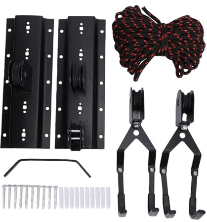 POENVFPO Bike Hoist, Overhead Pulley System for Garage Storage with Heavy Duty Steel Construction, Holds Up to 40kg for Bikes Kayaks Ladders