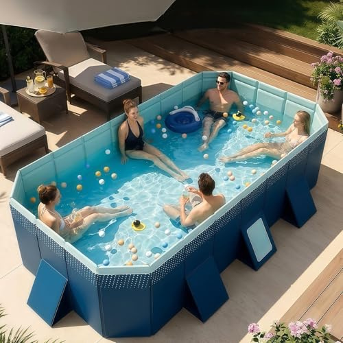 SHUMIAO Piscina Rettangolare Pieghevole, Piscina Rigida in Plastica Non Gonfiabile, Facile da Montare, Piscina Estiva da Esterno per Giardino, Ideale per Famiglie, Bambini E Animali Domestici 11.8ft
