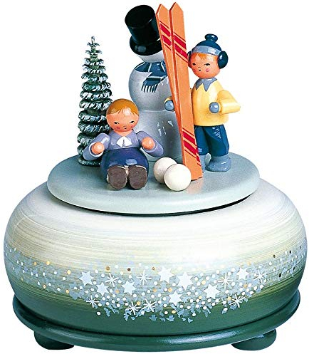 KWO Olbernhau 13024 Spieldose klein Winterfreuden Ski, 14 cm