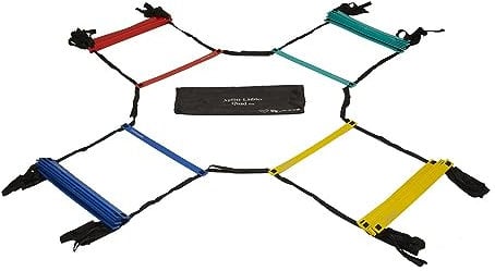 Ram Rugby Agility Quad Ladder 4 x 4m Ladder Rungs - Tubular Rungs - 4 way |Coaching Training aid - Great for Football, Rugby, and any other sports in increasing speed and competition