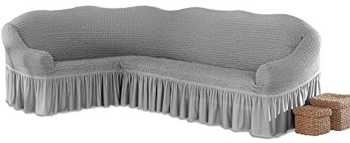 My Palace Beatrice elastischer Ecksofabezug mit Anti-rutsch Schaumstoffankern L-Form Sofahusse Eckcouch Cover Sofa Überwurf Spannbezug, Grau