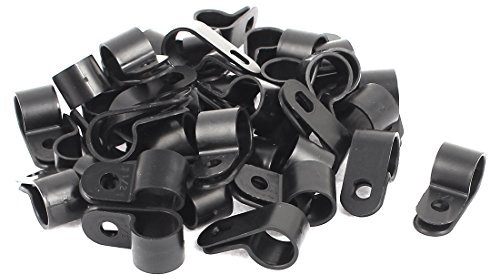sourcing map 50 Pcs Black Plastic R Type Cable Clip Clamp for 12mm Dia Wire Hose
