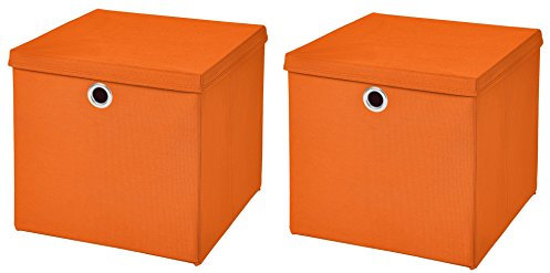 StickandShine 2er Set Orange Faltbox 28 x 28 x 28 cm Aufbewahrungsbox faltbar mit Deckel