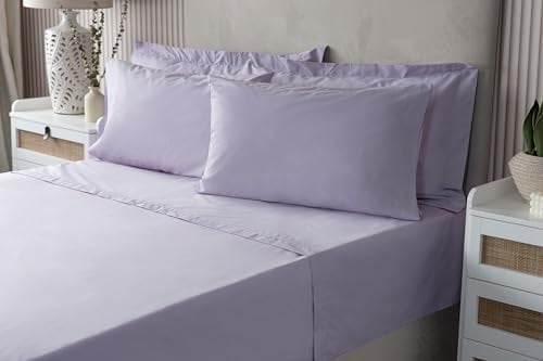 Luxury Fitted Bed Sheet With Matching FREE 2 X PILLOW CASE Plain Dyed Poly Cotton Percale Easy Care Bed Sheet Genuine 50% cotton 50% polyester (Double, Heather)