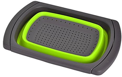 Zusammenklappbares Silikonsieb fürs Waschbecken, BPA-frei, mit ausziehbaren Griffen, Küche, faltbarer Korb, Schmutzsieb, Rührschüssel für das Trocknen von Gemüse oder Früchten, von Hi Suyi grün