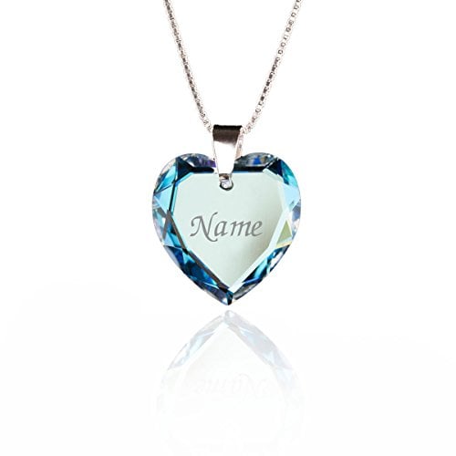 Individuelle Personalisierte Namenskette 925 Silber erstellt mit Swarovski Elements Herzanhänger Blue AB Herz und individueller Namensgravur