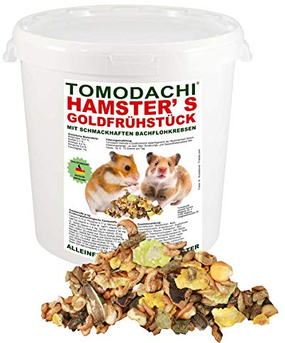 Tomodachi Hamster's Goldfrühstück Hamsterfutter mit tierischem Eiweiß, Alleinfuttermittel für Hamster mit Bachflohkrebsen (Gammarus), leckerem Gemüse, Körnern und Saaten, 3 kg Eimer