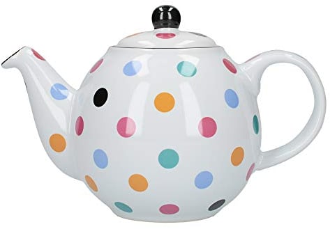 London Pottery Globe Polka Dot Teekanne mit Sieb, Keramik, Weiß/Multi Spot, 6 Tassen (1,2 Liter)