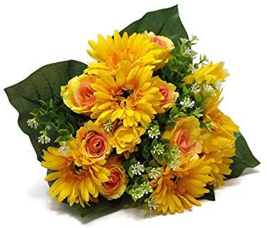 Artificial Gerbera Rose Bud & Protea Bush x 36cm Flower Bouquet (Yellow)