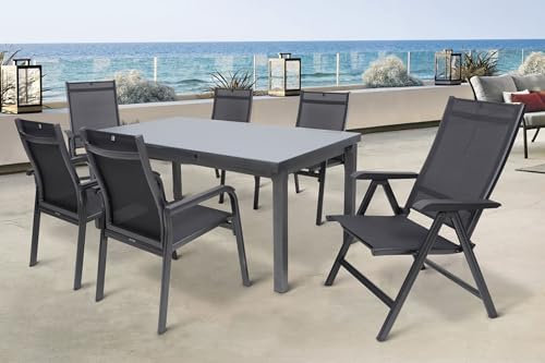 Kettler BasicPlus Sitzgruppe, anthrazit, Alu/Textilene, Tisch 180/240x100cm, 4 Stapel-, 2 Multipositionssessel