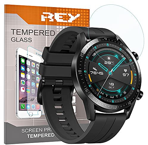 REY 3X Protector de Pantalla para Huawei Watch GT 42 mm - Watch GT 2 42mm, Cristal Vidrio Templado Premium