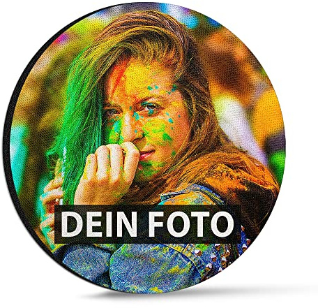 Bedrucktes Mauspad mit eigenem Foto und Text indivduell selbst gestalten - rutschfestes Stoff-Mousepad für Computer und Laptop - Rund - Ø 19 cm - Stärke 3mm