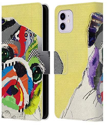 Head Case Designs Officially Licensed Michel Keck Pug Dogs 4 Leather Book Wallet Case Cover Compatible With Apple iPhone 11