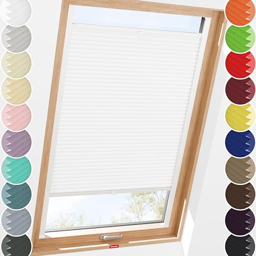 Schuette® Dachfenster Plissee mit Bohren zum Anschrauben ● Thermo Kollektion: White Day (Weiß) ● 90-99 x 120-149cm (Breite x Höhe) ● Suprafix Faltrollo Befestigung ● Bequeme Rollo