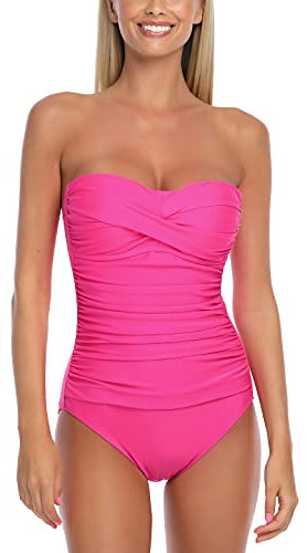 RELLECIGA Classique Maillot de Bain Une pièce, Rose Fluo, XL Femme
