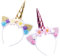 2 Stück Einhorn Haarreif für Kinder, Gold/rosa Einhorn Horn Stirnband mit Ohren und Blumen, Head Accessoires Party Dekoration für Mädchen