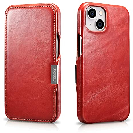 Mobiskin Cover compatibile con Apple iPhone 13 (6,1 pollici), Custodia con vera pelle, Case ultra-sottile, Custodia protezione, Rosso vintage