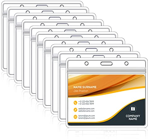 Lot de 100 porte-cartes en plastique transparent horizontal, porte-badge, carte d'identité, porte-badge double face