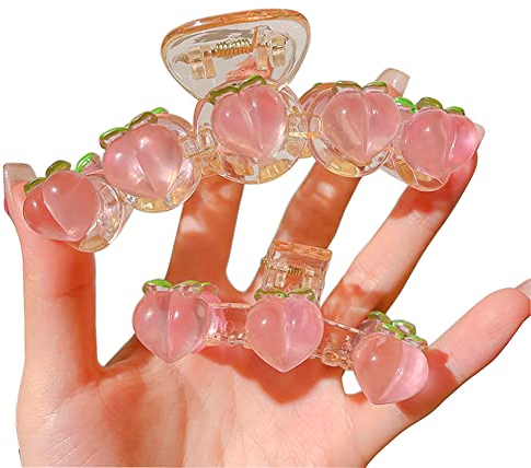Lot de 2 pinces à cheveux roses mignonnes en forme de banane - Pêche coréenne - Antidérapantes - Tenue solide - Pour femmes et filles Grandes Barrettes Crabe à Cheveux Hair Clip Antidérapantes