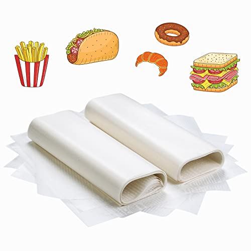 Moendergo 100 PCS Wrap Paper, Wrapping Waterproof Oilproof Wax Paper Sheets, Food Wrapping Tissue Basket Liners Deli Papers for Cake Bread Wrapper Non-Stick (White)