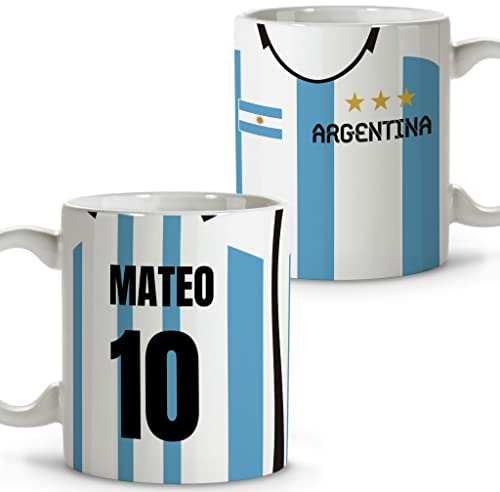 LolaPix Taza fútbol personalizada con nombre. Taza Argentina. Taza desayuno fútbol. Ceramica 330ml. Regalos personalizados. Varios diseños. ARGENTINA