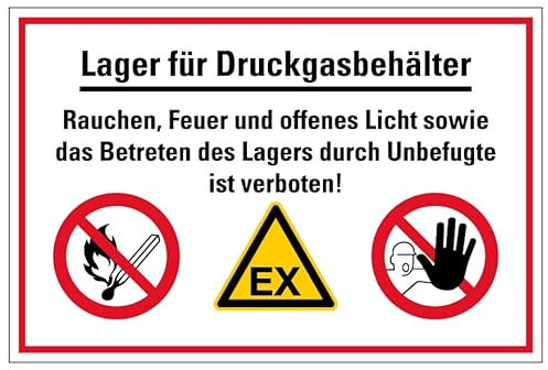 Aufkleber Warnung „Lager für Druckgasbehälter“ Hinweis Folie selbstklebend | Größen wählbar Made in Germany, Größe: 40x60cm
