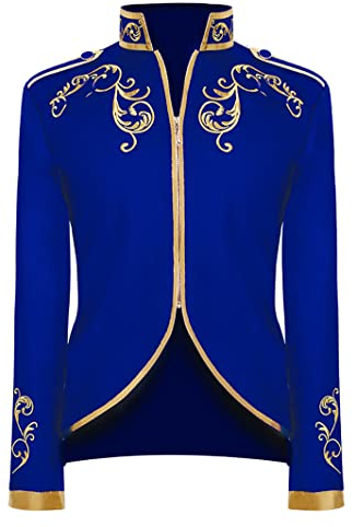 Mittelalter Kleidung Herren, Frack Herren Langarm Prinz Smoking Steampunk Frack Mantel Gothic Viktorianisch Blazer Jacke Karneval Kostüm Halloween Fashing Verkleidung Oberbekleidung Uniform Blau 3XL