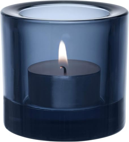 Iittala Kivi Teelichthalter Glas Windlicht 60 mm Regenblau Rain Dunkelblau | Designklassiker aus Finnland, stimmungsvolles Kerzenlicht, finnische Handwerkskunst, Farbvariante nicht mehr in Produktion