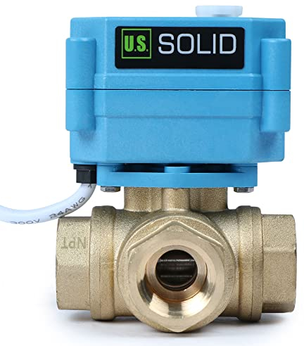 U.S. Solid Vanne 3 voies motorisée laiton - electrique vanne de zone motorisée avec fonction manuelle - Robinet d'arrêt d'eau type L, port standard (1/2, AC110-230V)