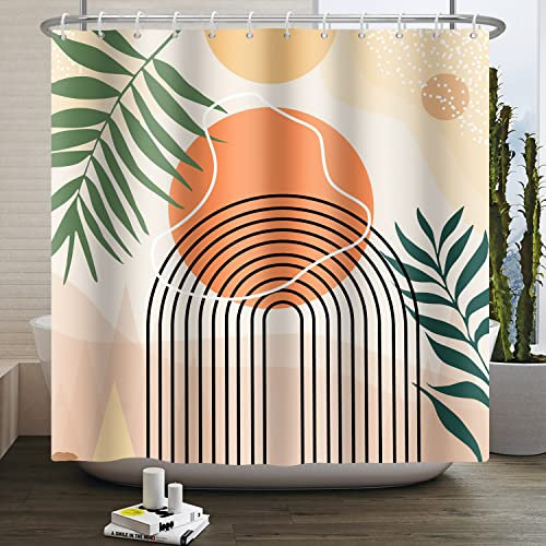 Ttincceer 180x180cm Rideau de Douche Bohème Médiéval Abstrait Arc Salle de Bains Tropical Feuille de Palmier Vintage Baignoire Imperméable