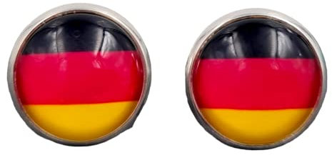 Stechschmuck Ohrstecker Handmade Ohrclips Ohrklemmen Flagge Fahne Deutschland Fußball EM WM Silber Farben Damen Kitsch Kawaii 1 Paar Größe Wählbar (Ohrstecker 12mm)